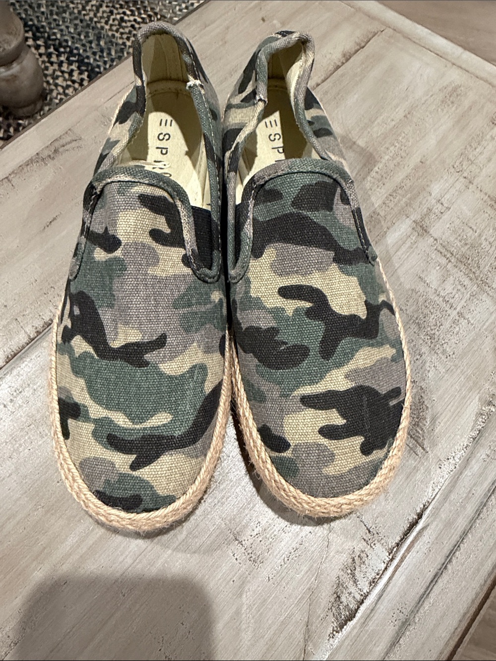 Esprit Camo Slip-On Espadrilles in Green, Tan, Black